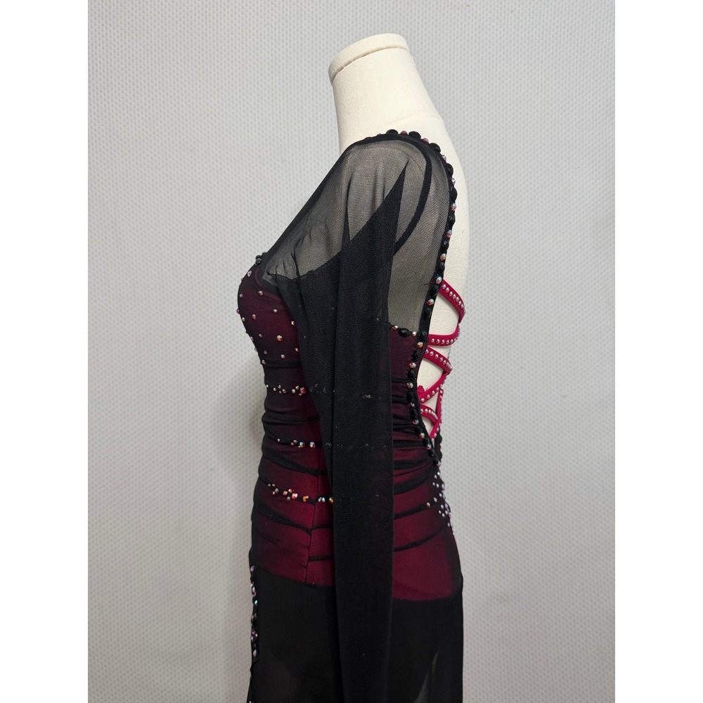 Burgundy mesh figure skating competition dress size XS - Picture 2 of 4